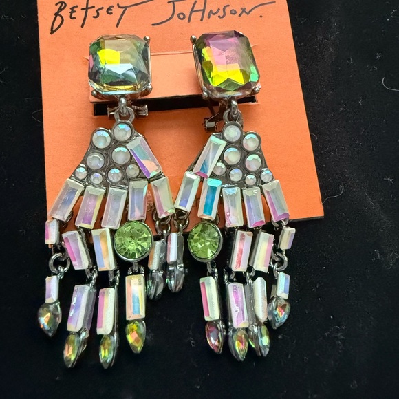 Betsey Johnson Silver Tone Skeleton Hand Drop Earrings Crystal Accents NWT - Picture 5 of 6